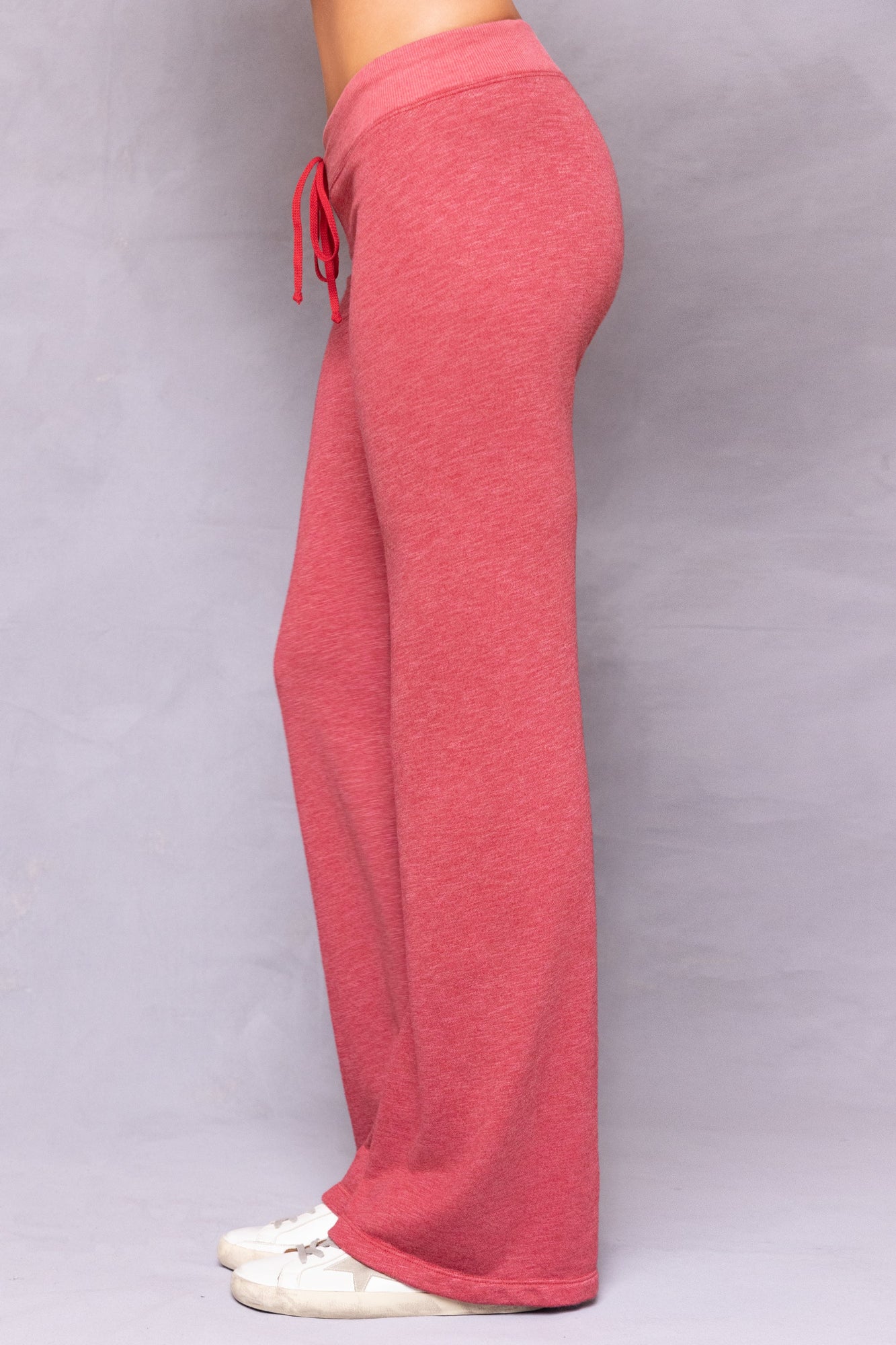 Women | Striated Wide Leg Drawstring Sweatpant | Crimson