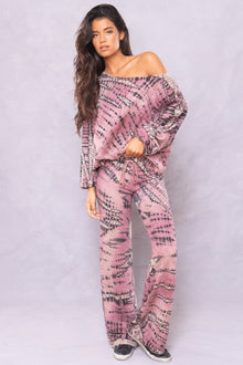 Women | Striated Wide Leg Drawstring Sweatpant | Multi Color Adire Wash 1