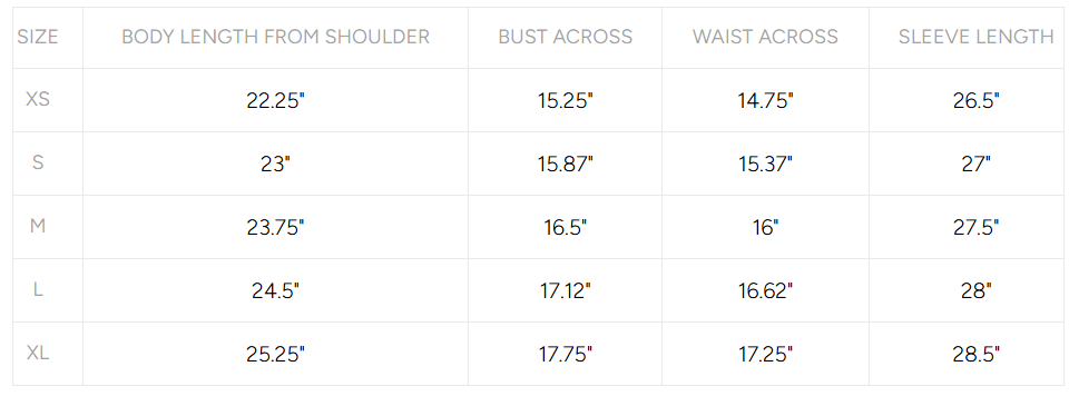 Product size guide