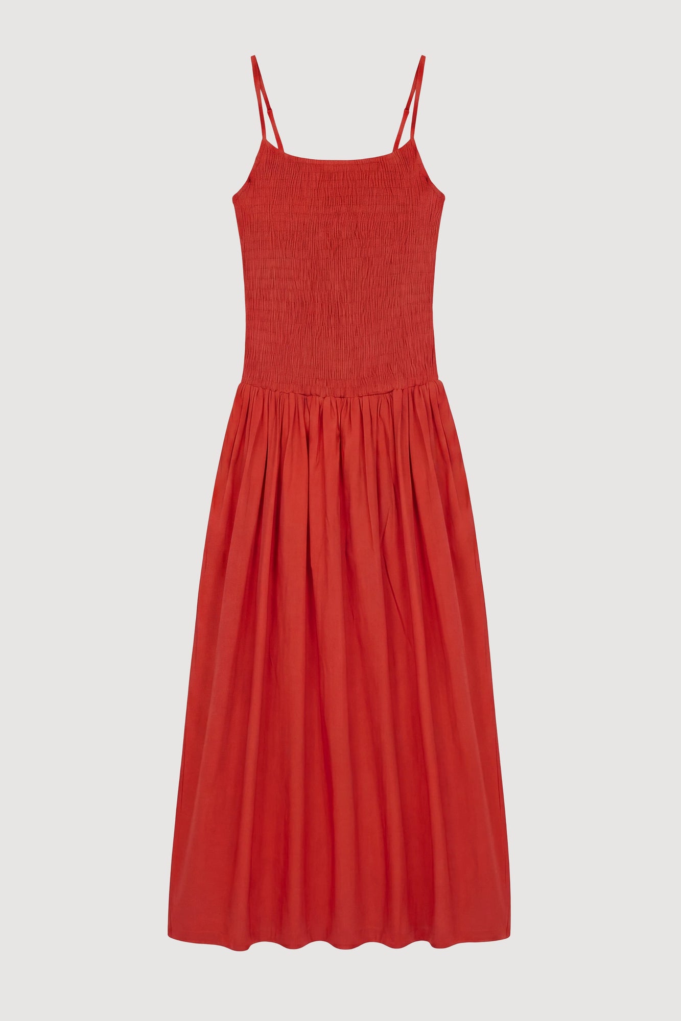 Arya | Venus Smocked Organic Cotton Midi Dress in Size Small - Flat