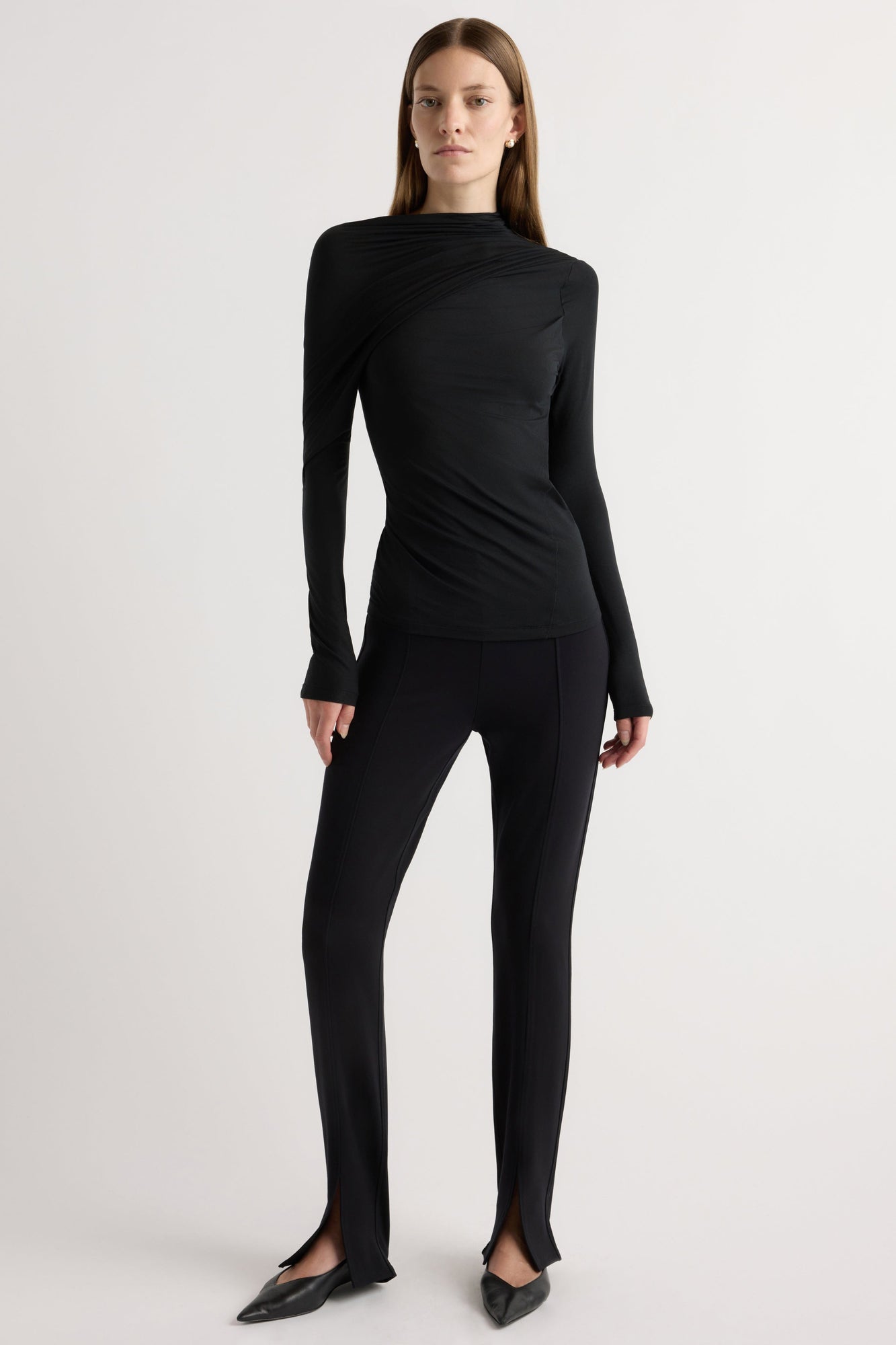 Marije | Veronica Ruched Long-Sleeve Tee in Size Small