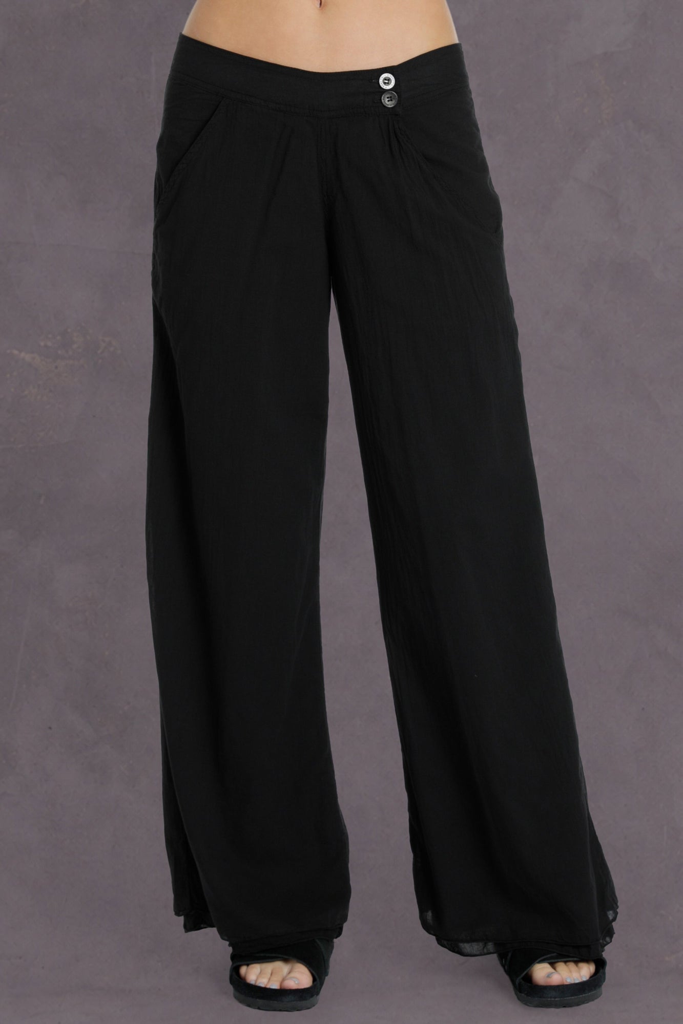 Women | Button Front Layered Pant with Pockets | Black