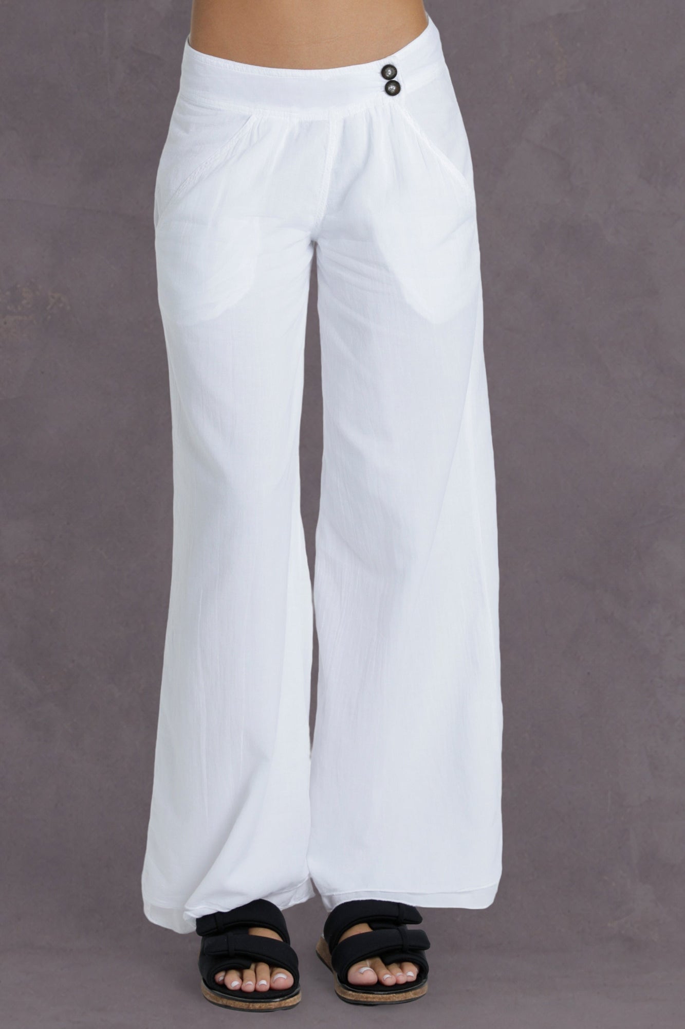 Women | Button Front Layered Pant with Pockets | White