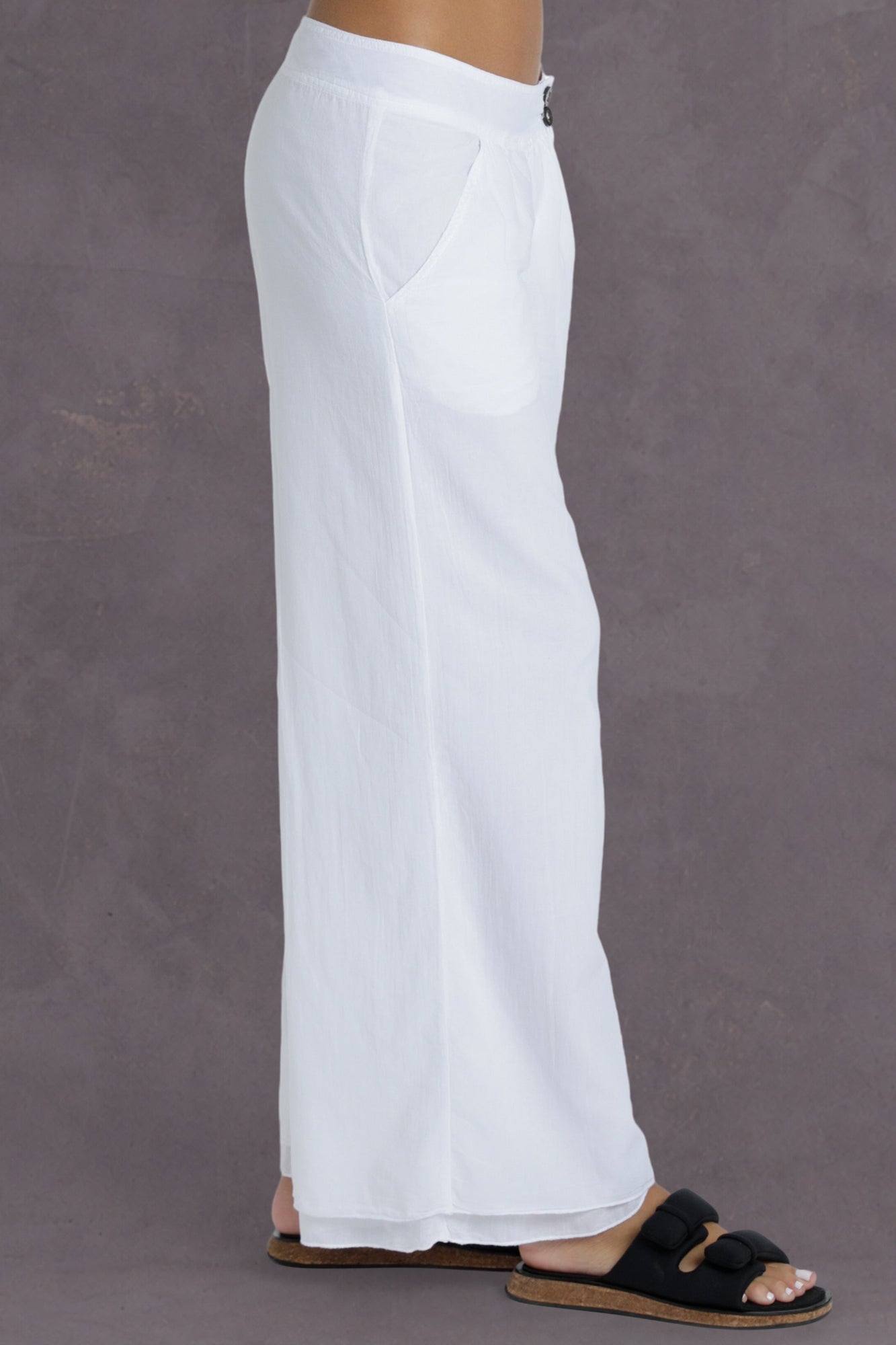 Women | Button Front Layered Pant with Pockets | White