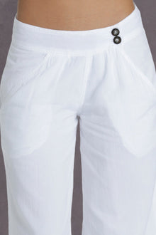 Women | Button Front Layered Pant with Pockets | White