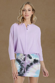 Women | Button-Up Drawstring Voile Blouse | Lilac