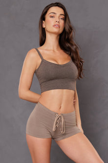 Women | Low Back V-Neck Midi Bra | Charcoal/Woodsmoke