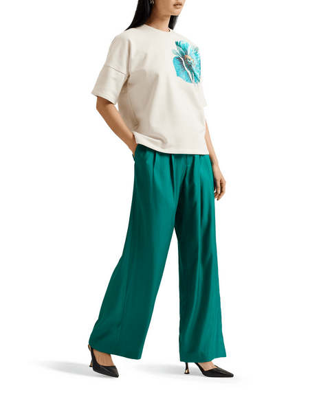 Women | Wide Leg Trouser | Green White