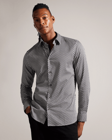 Men | Laceby Long Sleeve Geo Printed Shirt | Black