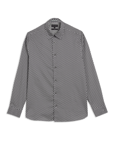 Men | Laceby Long Sleeve Geo Printed Shirt | Black