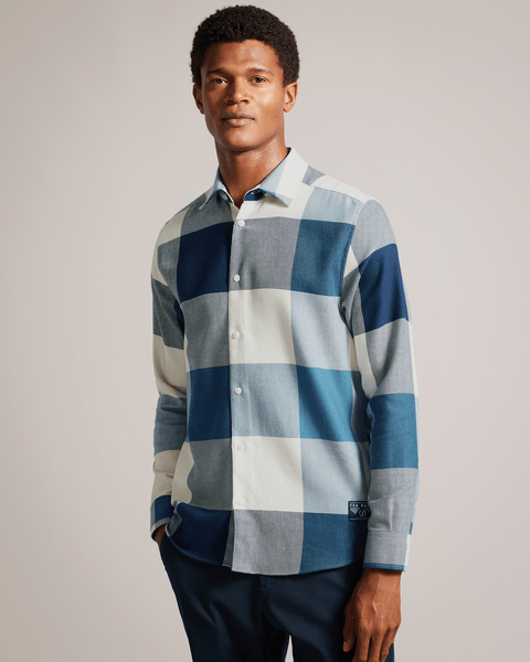 Men | Long Sleeve Large Scale Check Shir | Blue Red White