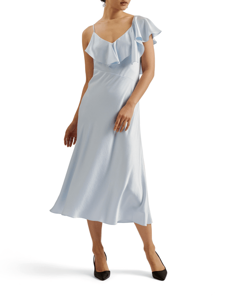 Women | Waterfall Ruffle Midi Sli | Light Blue Pastel