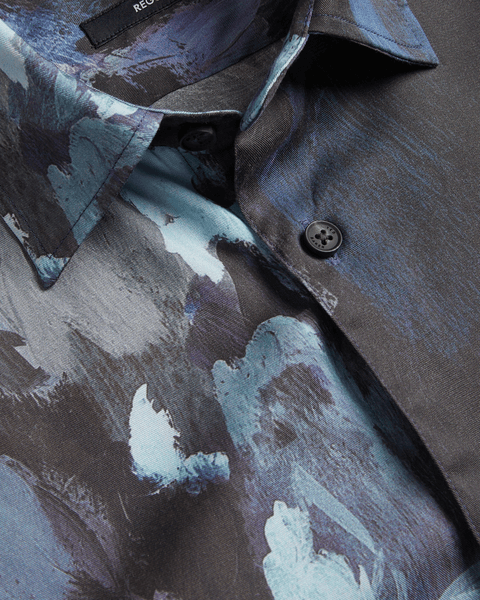Men | Long Sleeve Abstract Painted Flora | Navy