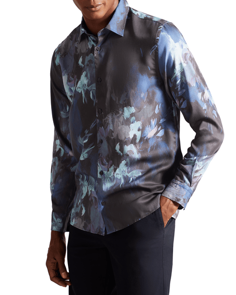 Men | Long Sleeve Abstract Painted Flora | Navy
