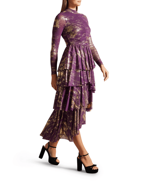 Women | Waterfall Mesh Midi Dress | Purple
