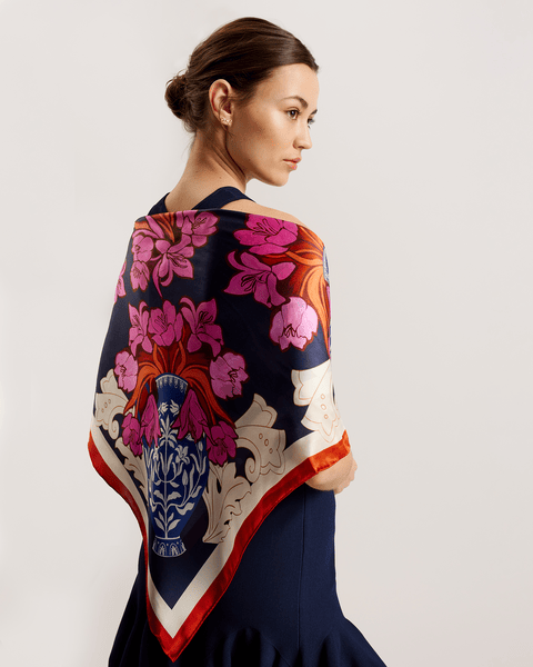 Women | Printed Silk Square Scarf | Blue (V2)