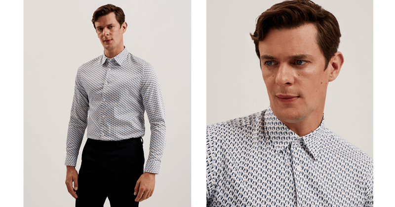 Men | Joshhy Long Sleeve Hex Geo Shirt | White Pastel