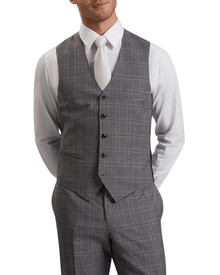 Men | Check Wool Suit Waistcoat | Light Pastel Grey