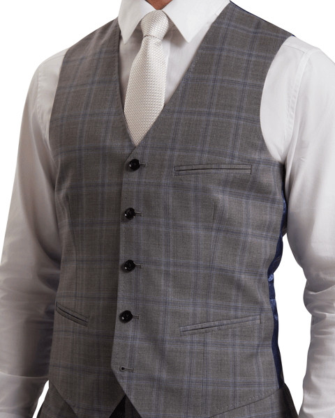 Men | Check Wool Suit Waistcoat | Light Pastel Grey