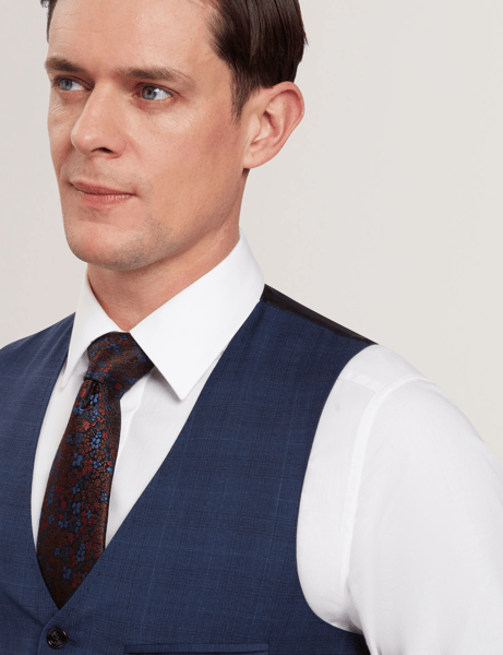 Men | Check Wool Suit Waistcoat | Navy