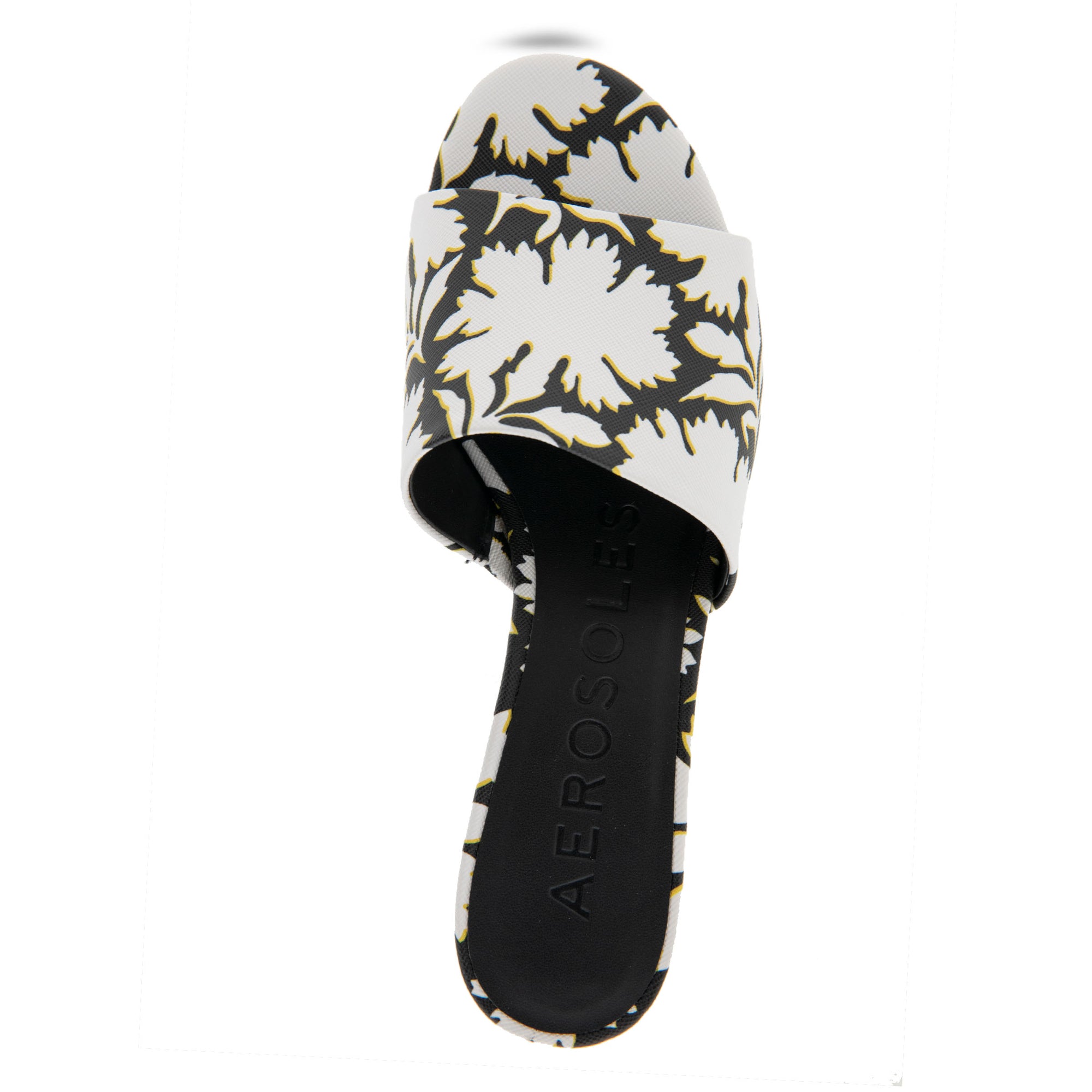Como Sandal Block Heel | Bright White/Black Printed Floral Faux Leather Saffiano