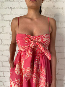 Linen Cotton Long Dress | Pink Floral