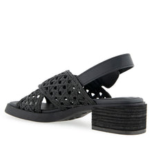 Demi Sandal Block Heel | Black Crochet Raffia/Faux Nappa